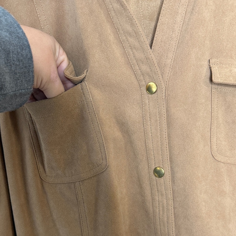 JM Collection Tan Faux Suede Utility Shacket Size XL - Picture 9 of 15